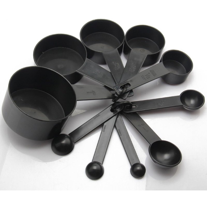 Measuring Set 10 pieces Black Plastic Measuring Spoons and Cups for ...