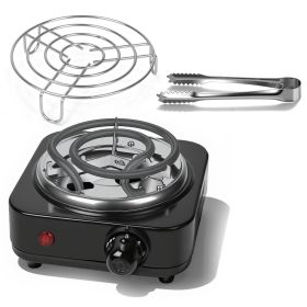 1Pc Electric Charcoal Burner 500W Hookah Charcoal Burner Compact Coal Burner For Hooka Cubes Shisha With Grill And Tongs 5 Temperature Gears Ther (Option: Black)